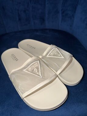 GUESS Cream Mesh Logo Slide Sandals Women’s Size 7